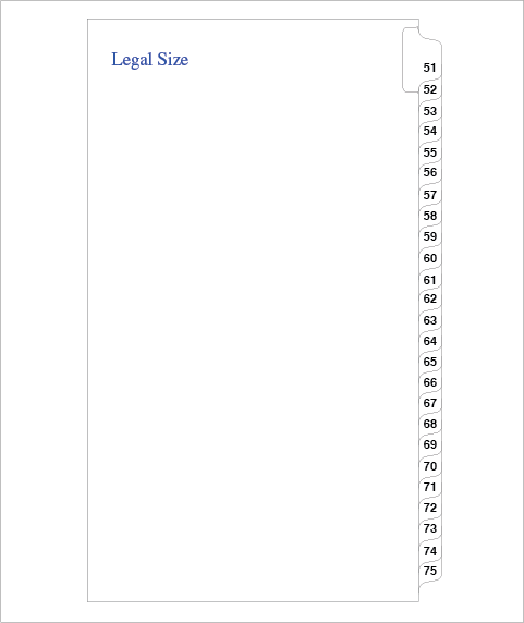 Standard Style Legal Size Side Tabs 51-75 Collated (91473)25 Per Bag