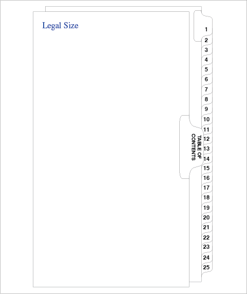 Standard Style Legal Size Side Tabs 1-25 Collated (91471)25 Per Bag