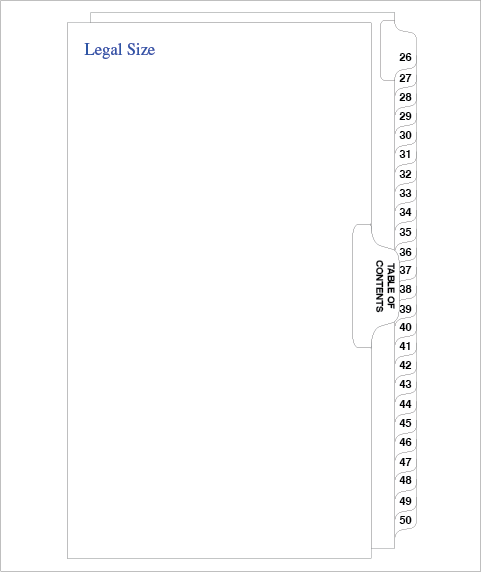Standard Style Legal Size Side Tabs 26-50 Collated (91472)25 Per Bag