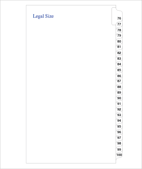 Standard Style Legal Size Side Tabs 76-100 Collated (91474)25 Per Bag