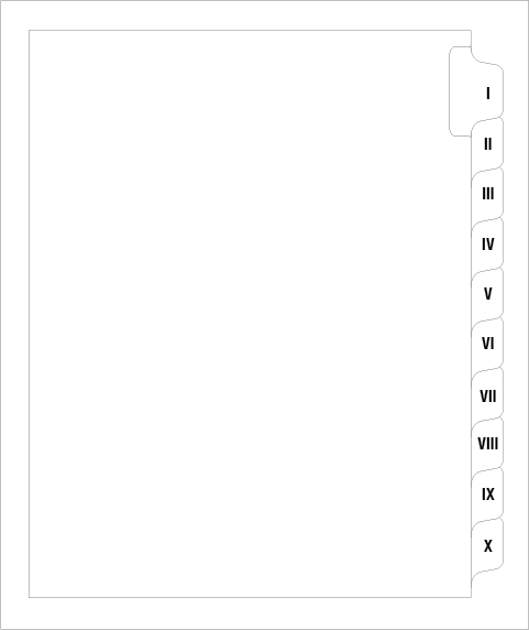 Standard Style Letter Size Side Tab Roman I-X Collated (86101)25 Per Bag