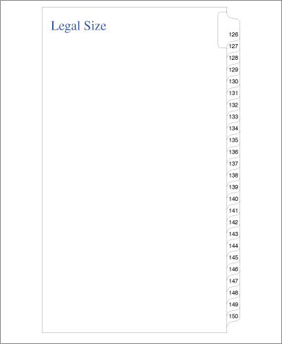 Standard Style Legal Size Side Tabs 126-150 Collated (91476)25 Per Bag