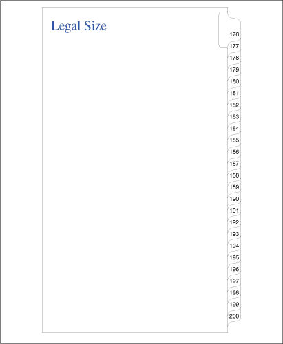 Standard Style Legal Size Side Tabs 176-200 Collated (91478)25 Per Bag