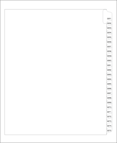 Standard Style Letter Size Side Tabs 2251-2275 Collated (91991)25 Per Bag